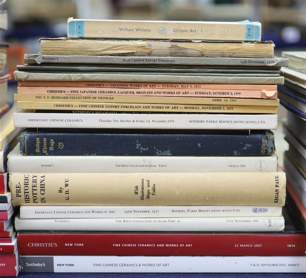 A box of Asian Art books and catalogues and krug glass volumes